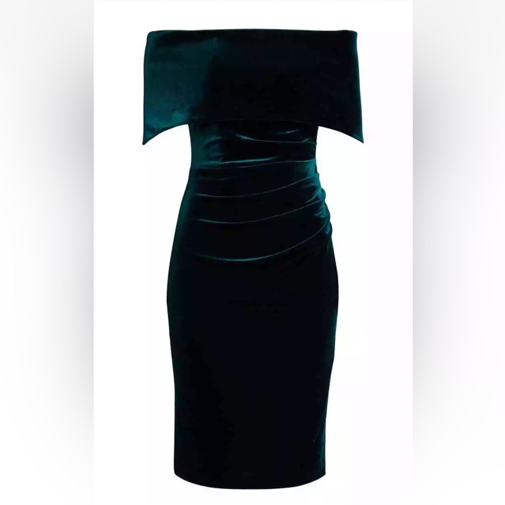 VINCE CAMUTO Ruched Off-The-Shoulder Hunter Green Dress Sz 6 NWT